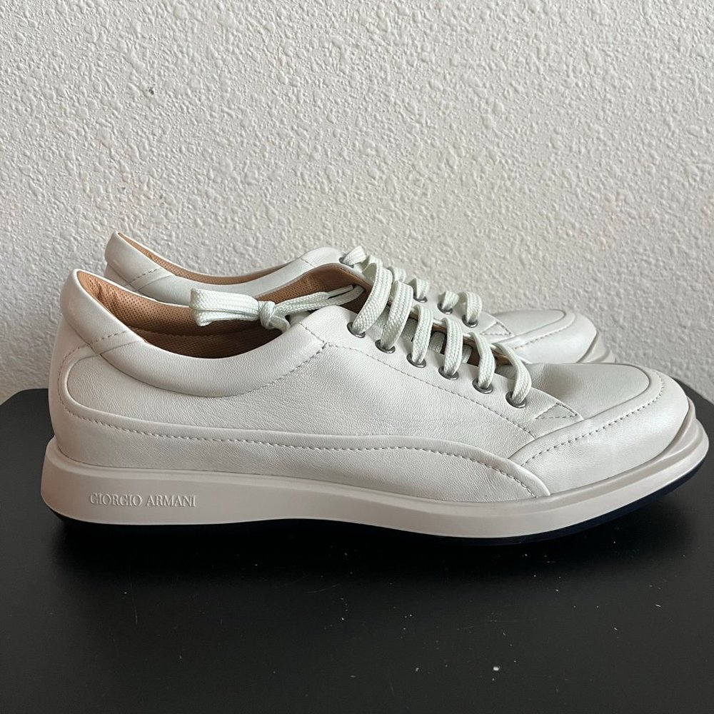 NIB Giorgio Armani Men's White Leather Casual Shoes Sneakers Sz 11 Style X2C621 - Picture 2 of 15